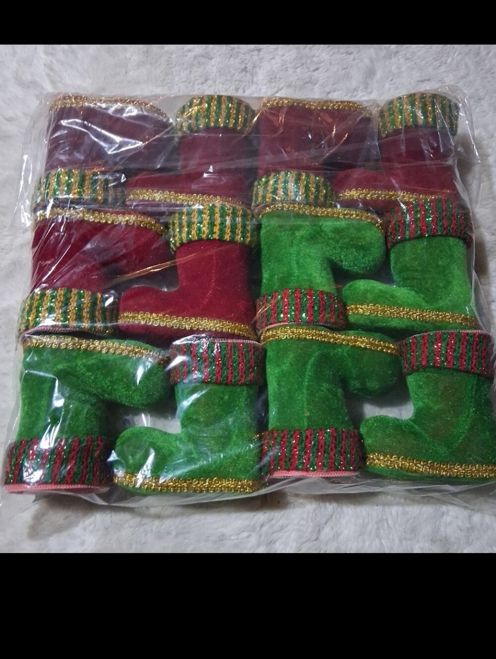 Festive Green and Red Mini Velvet Boot Ornaments
